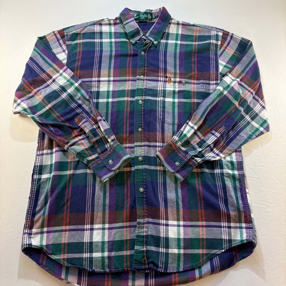 Knights of Round Table Button Down Long Sleeve Shirt, Men’s Medium, Plaid